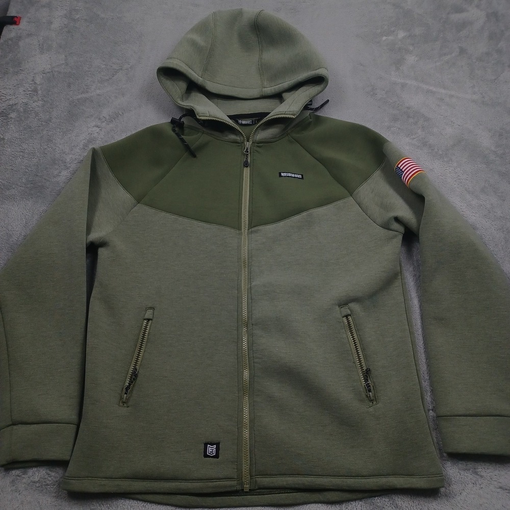 Freedom Industries Jacket Mens Large Green Full ZIp Hooded Pockets USA